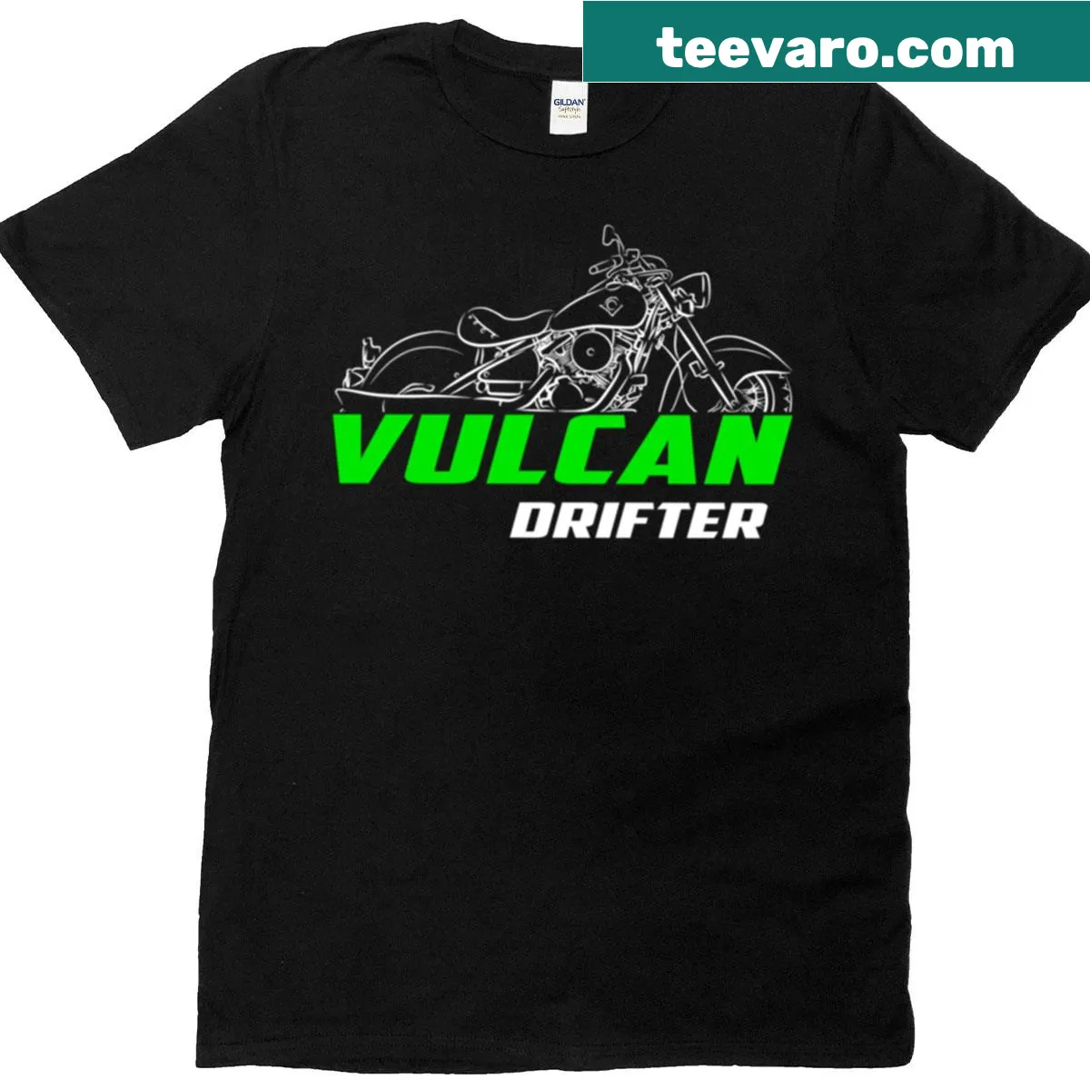 Kawasaki Vulcan 800 Drifter t-shirt featuring unique motorcycle graphic and bold text — on a men's t-shirt