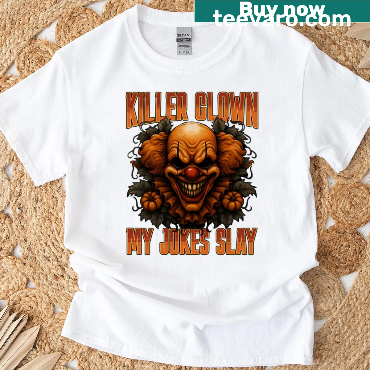 Funny T-shirt featuring a creepy killer clown graphic — on a men's t-shirt