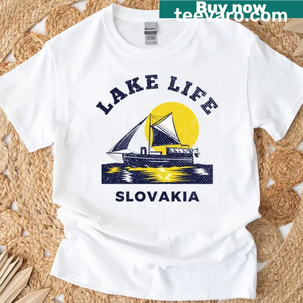 T-shirt celebrating lake life in Slovakia with outdoor imagery