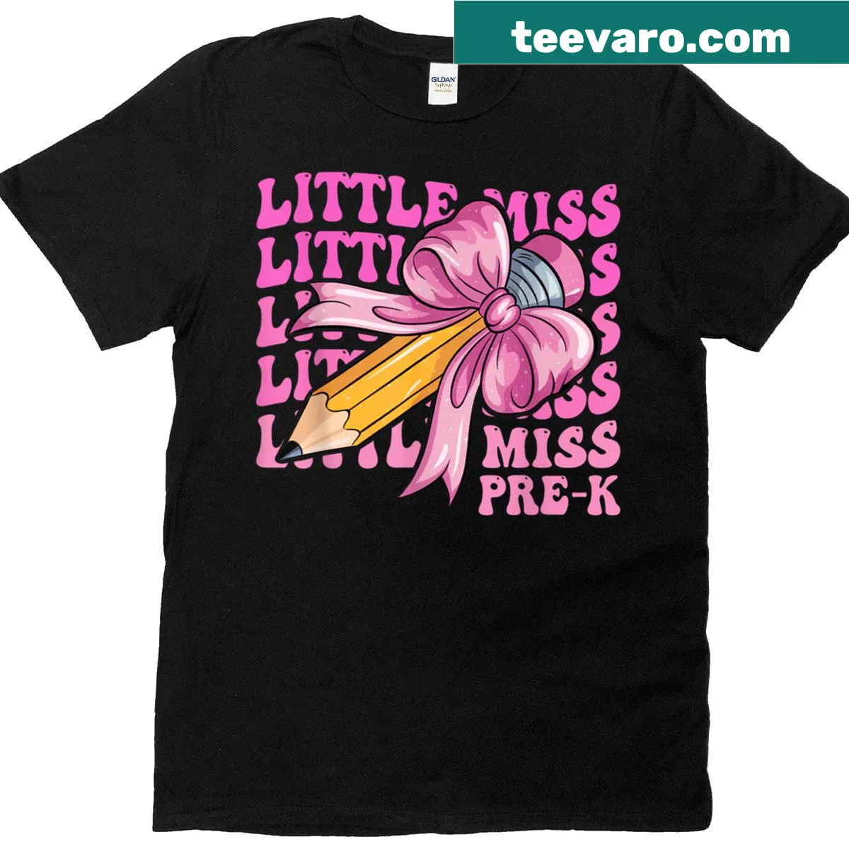 Toddler T-shirt with pencil and pink bow illustration — on a men's t-shirt