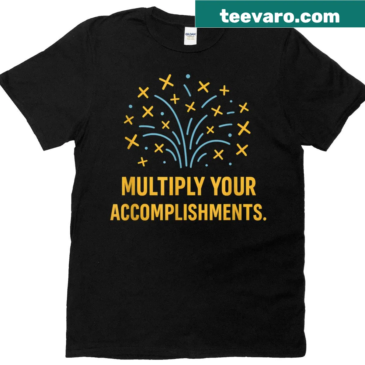 Inspirational STEM themed t-shirt with Multiply Your Accomplishments graphic — on a men's t-shirt