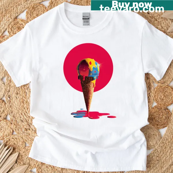 Surreal melting sun and ice cream art T-shirt