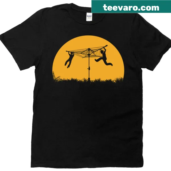 Merry-go-round illustrated T-shirt with a sunset scene.