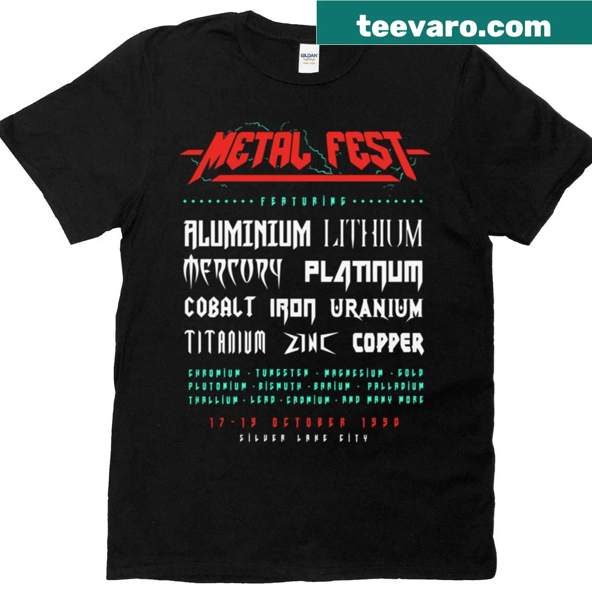 Bold T-shirt celebrating metal music with festival-themed graphic — on a men's t-shirt