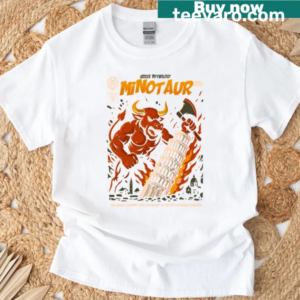 Bold illustration of a Minotaur on a fantasy-themed T-shirt