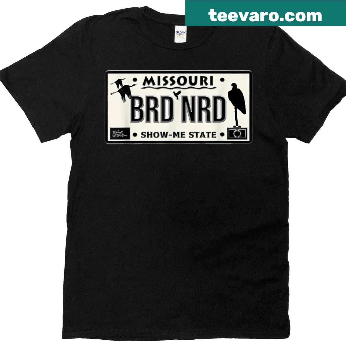 Vintage-style Missouri license plate graphic on a t-shirt — on a men's t-shirt
