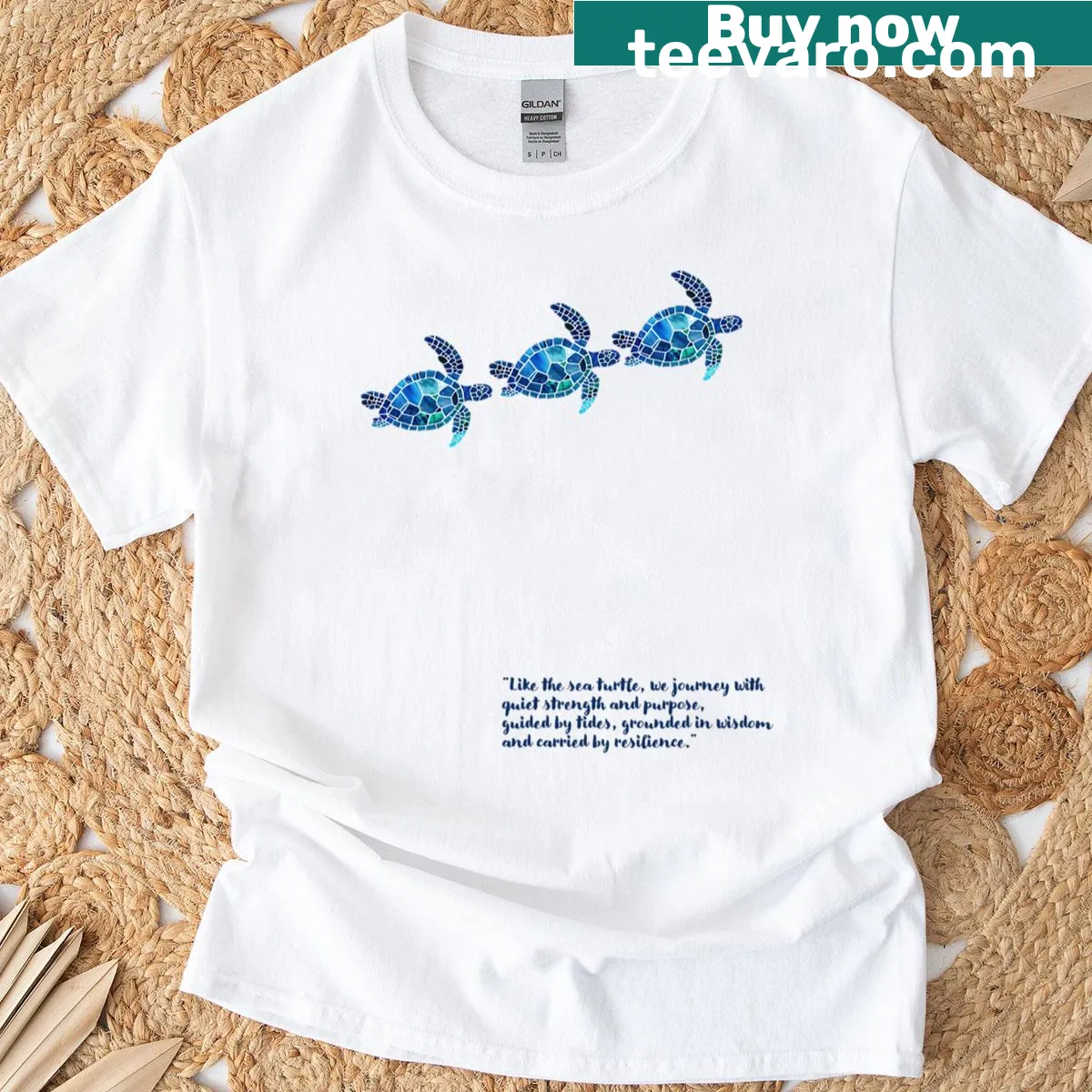 Mosaic sea turtle design with an inspirational quote — on a men's t-shirt