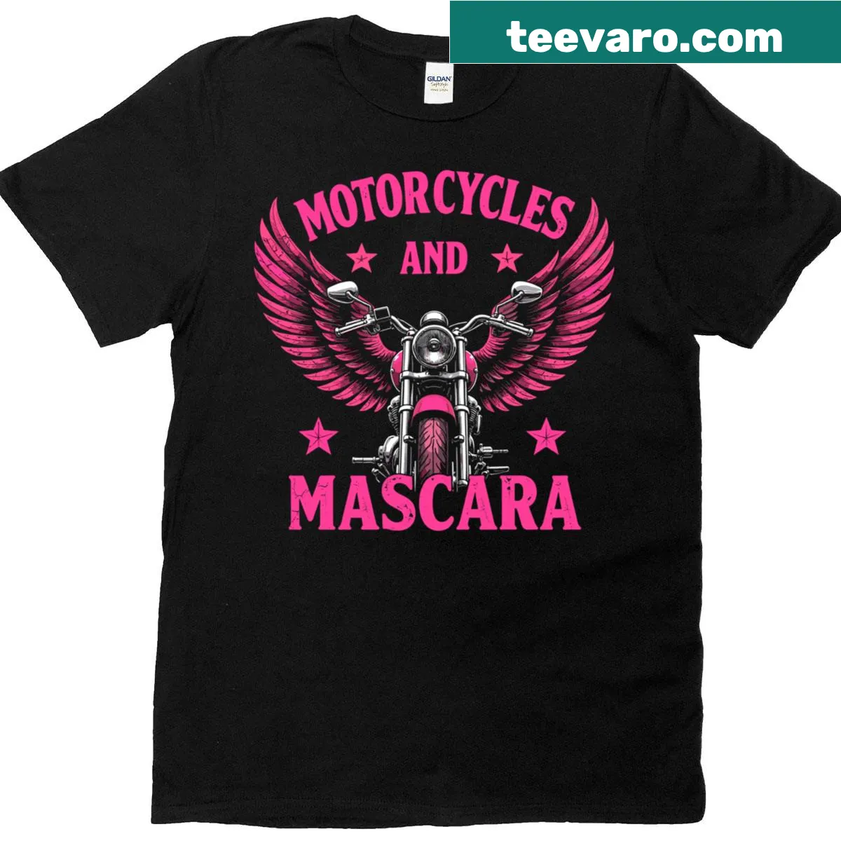Vintage T-shirt with motorcycle and mascara design for women — on a men's t-shirt