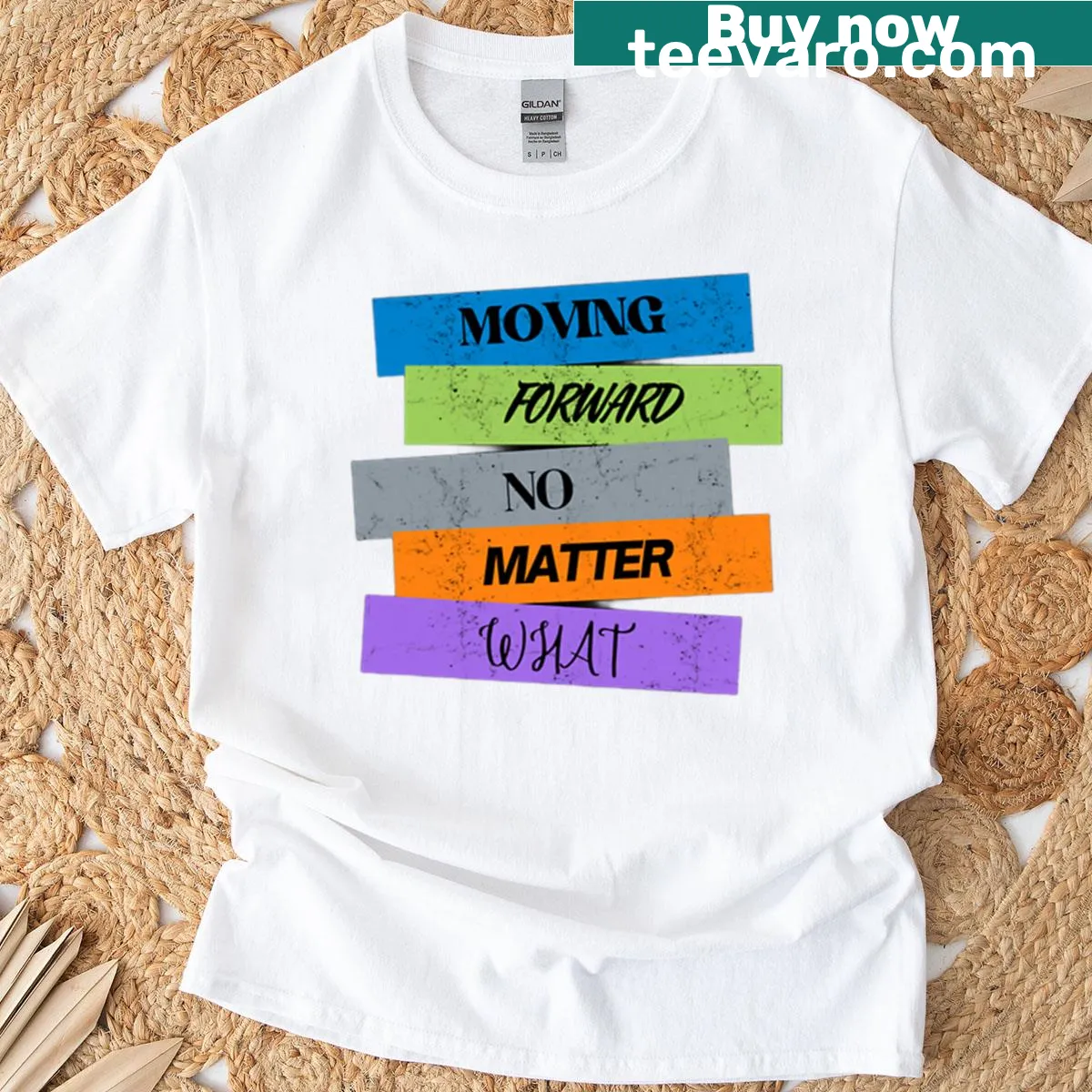 Inspirational typography t-shirt with the text 'Moving Forward No Matter What' — on a men's t-shirt