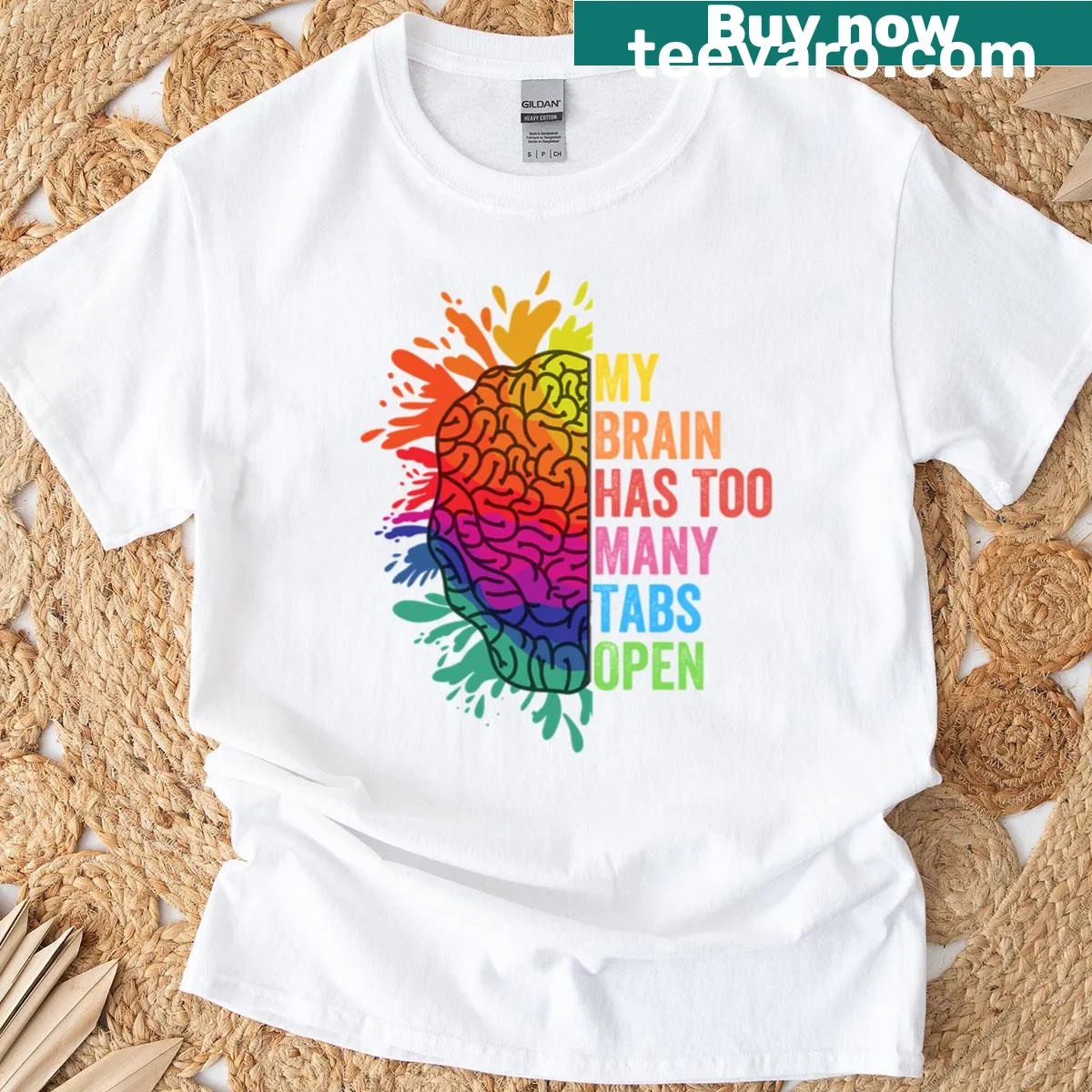 T-shirt with My Brain Has Too Many Tabs Open phrase — on a men's t-shirt
