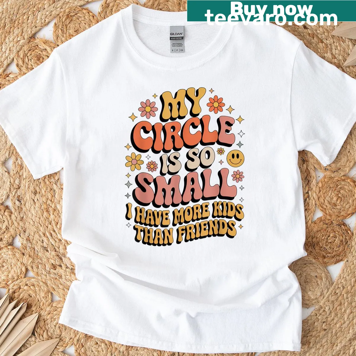 Funny t-shirt for parents with the text 'My Circle Is So Small I Have More Kids Than Friends' — on a men's t-shirt