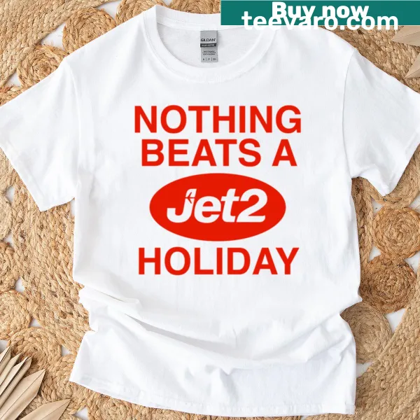 Playful T-shirt with 'Nothing Beats A Jet2 Holiday' and vacation imagery