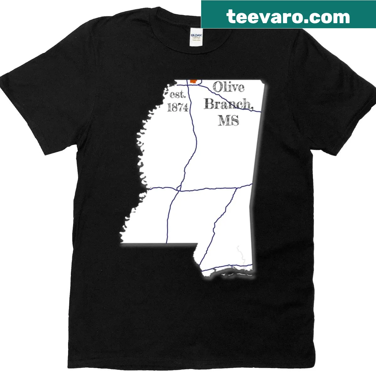 Simple T-shirt featuring the name Olive Branch Ms — on a men's t-shirt