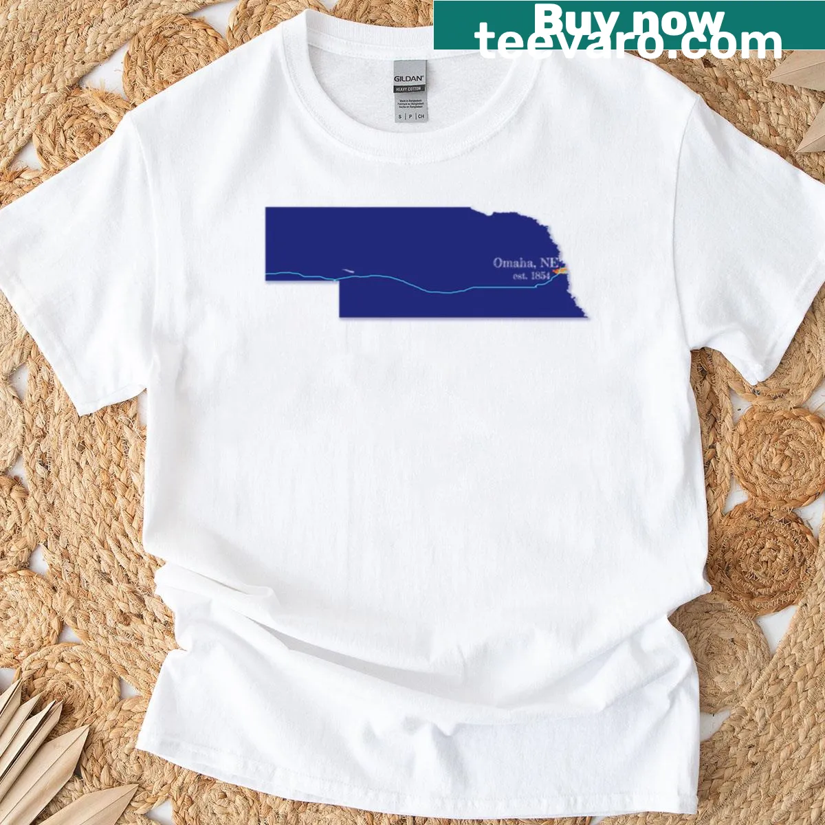 Omaha NE Blue T-shirt with clean typography — on a men's t-shirt