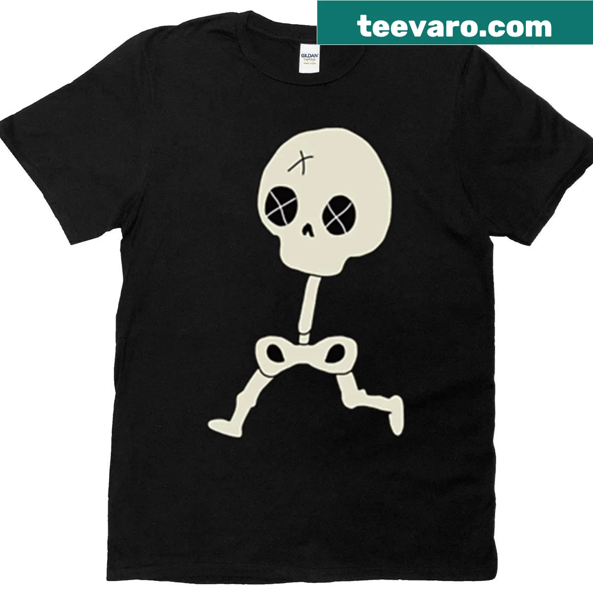 T-shirt featuring a creepy skeleton illustration — on a men's t-shirt