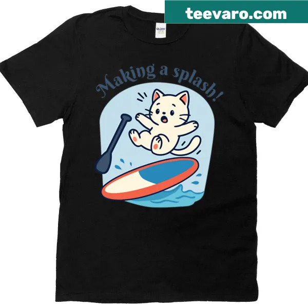 Paddle Board Cat illustration on a t-shirt
