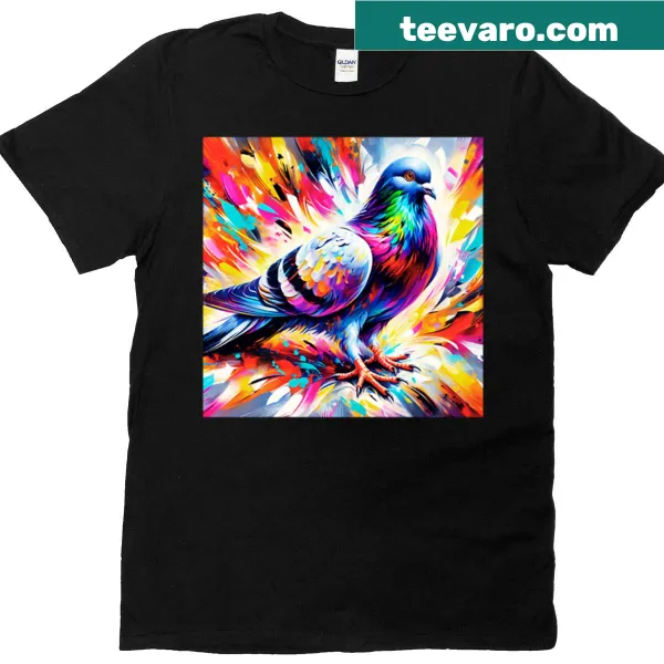 Artistic pigeon design on a casual T-shirt.