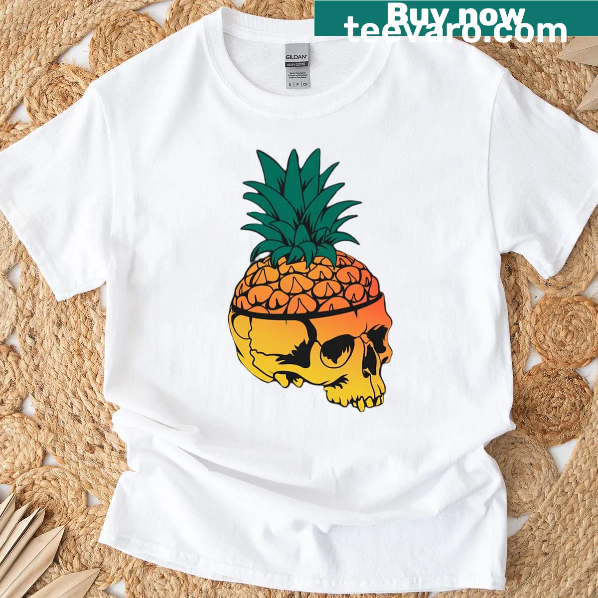 Pineapple skull Halloween T-shirt design for food lovers — on a men's t-shirt