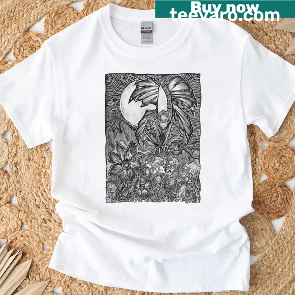 Dark art t-shirt featuring an illustrated pixie in an ethereal design