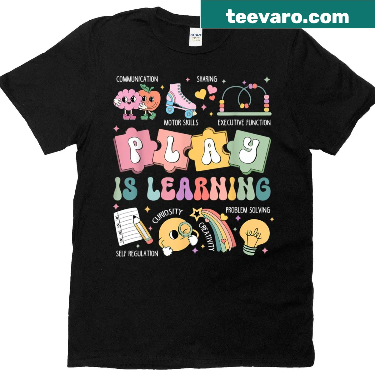 Typographic design promoting play as learning on a T-shirt — on a men's t-shirt