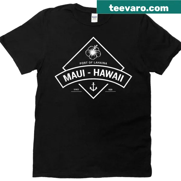 Illustrative design of Lahaina port in Hawaii on a T-shirt.