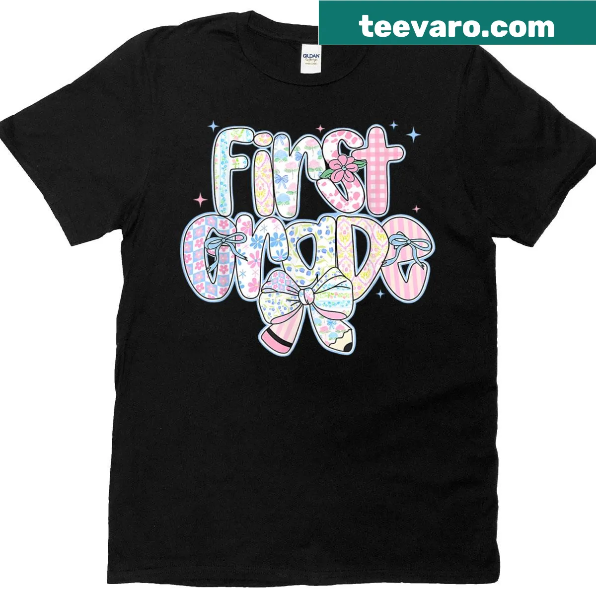 Preppy teacher T-shirt for first grade with a fun graphic. — on a men's t-shirt