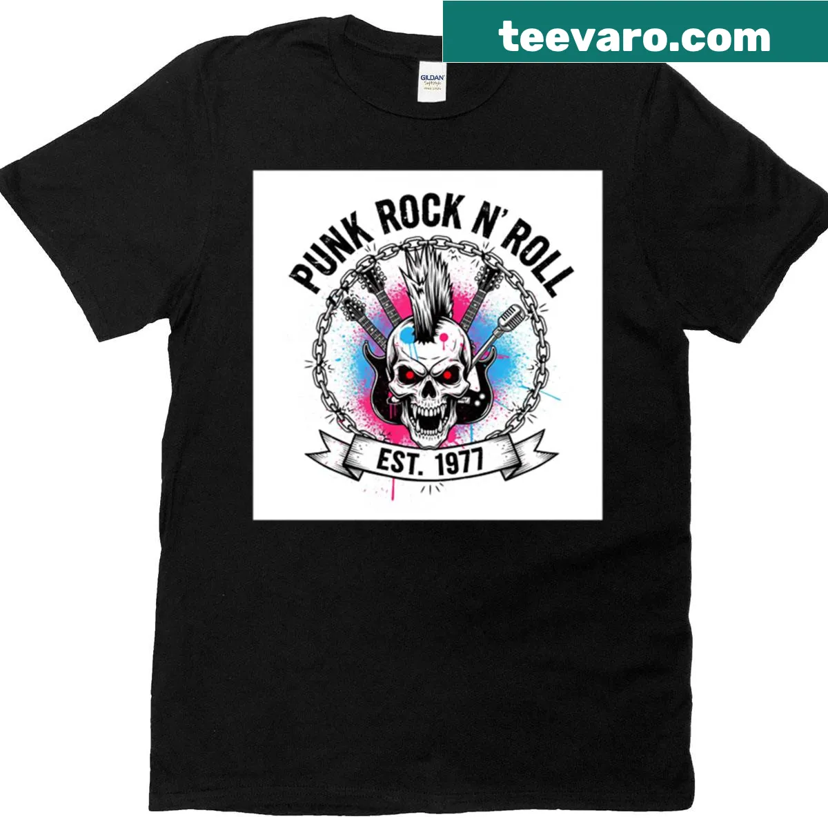 Punk Rock N Roll text graphic t-shirt — on a men's t-shirt