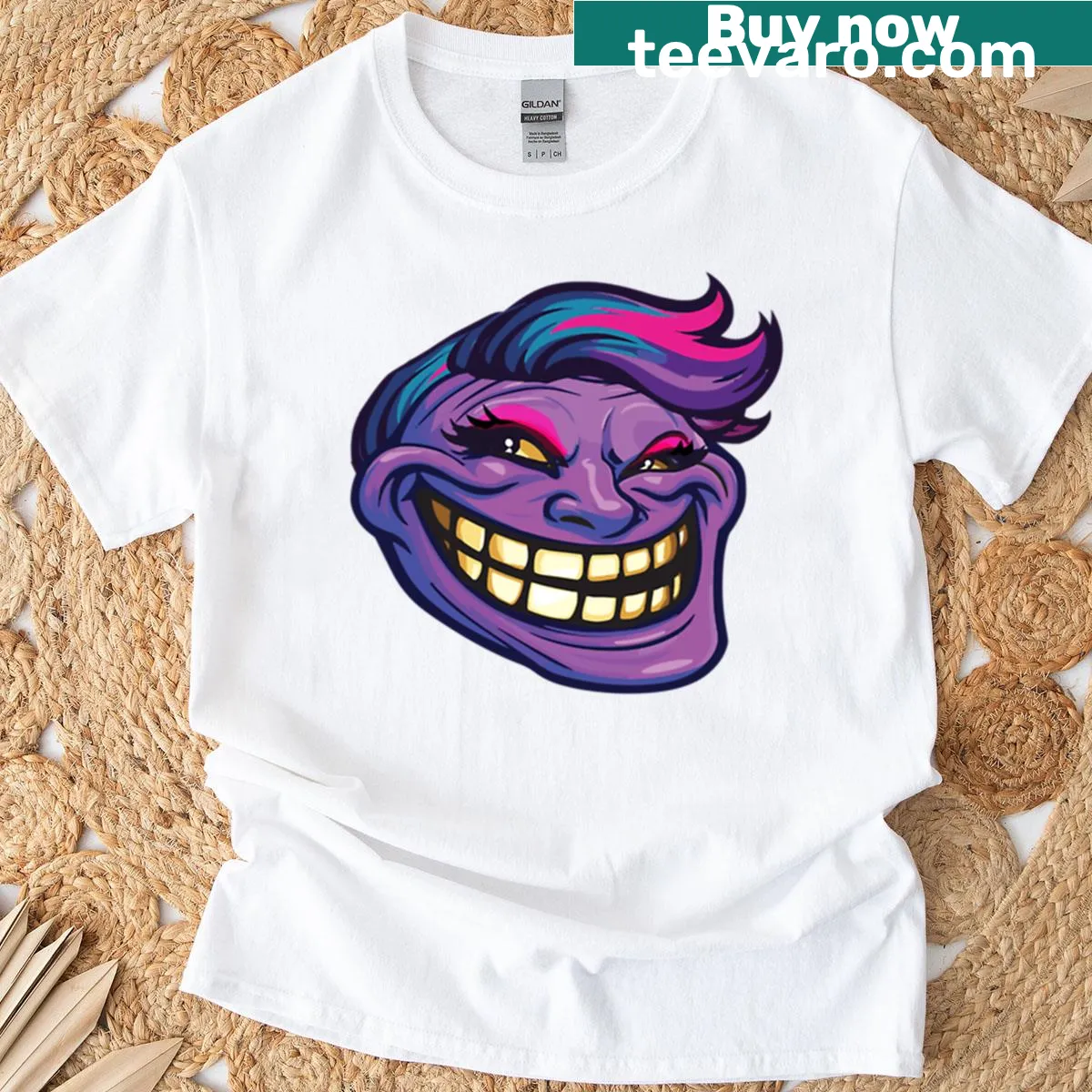 Illustrated female troll with an evil grin on a T-shirt — on a men's t-shirt