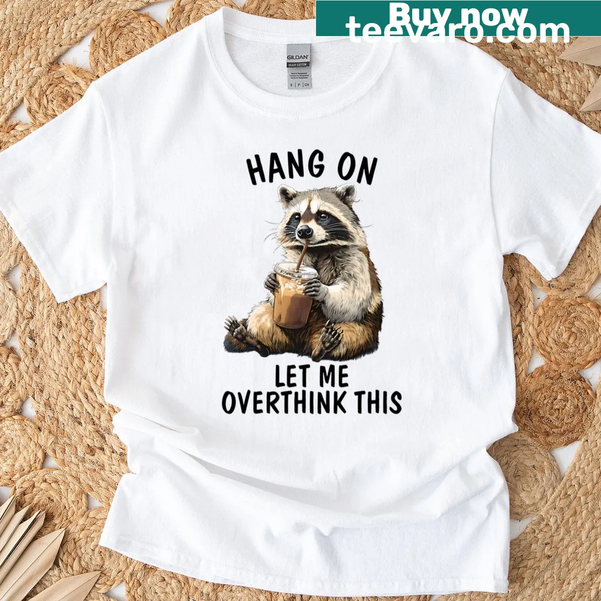 Raccoon t-shirt with funny saying about overthinking — on a men's t-shirt