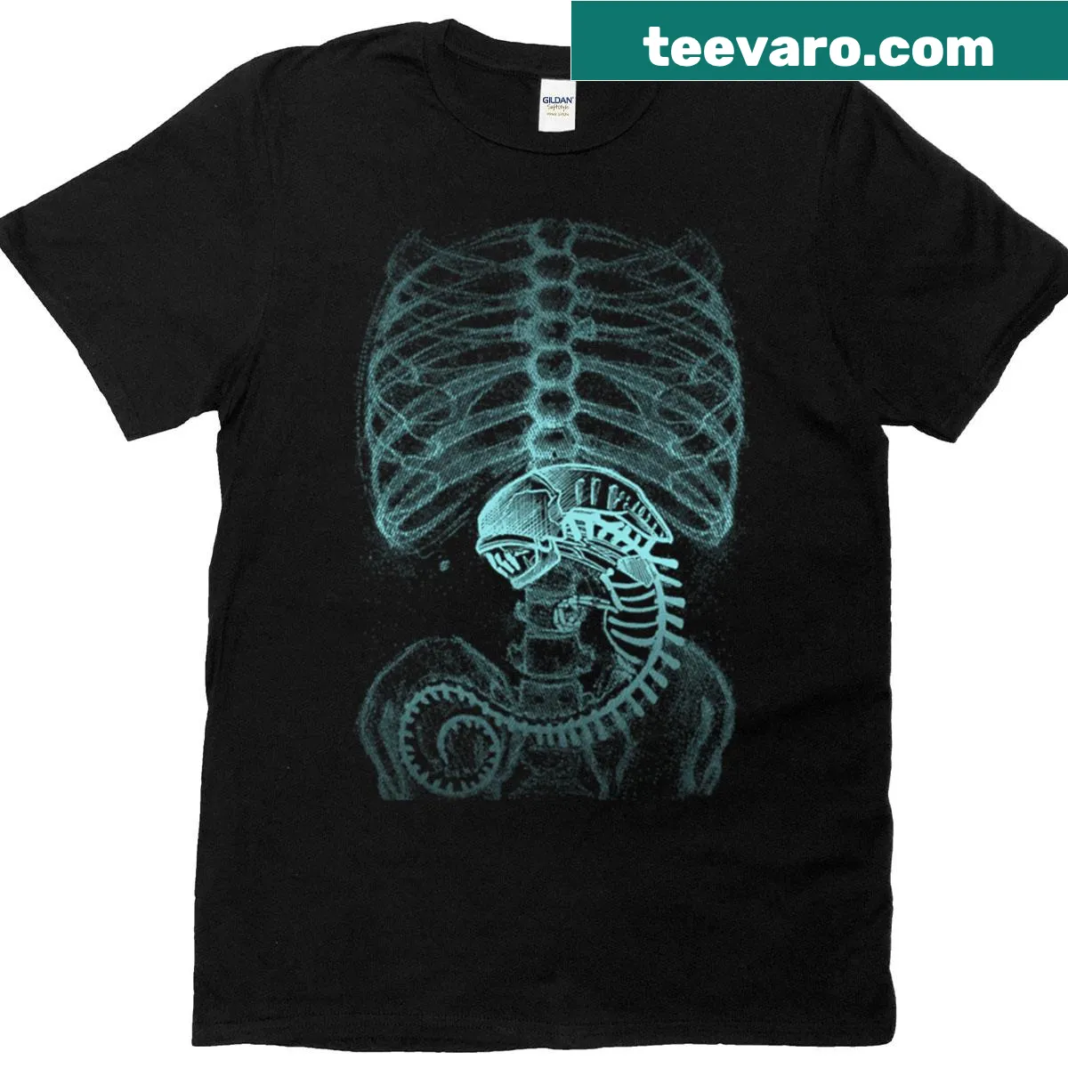 Alien X-ray T-shirt with a detailed graphic of an alien skeleton in X-ray form — on a men's t-shirt