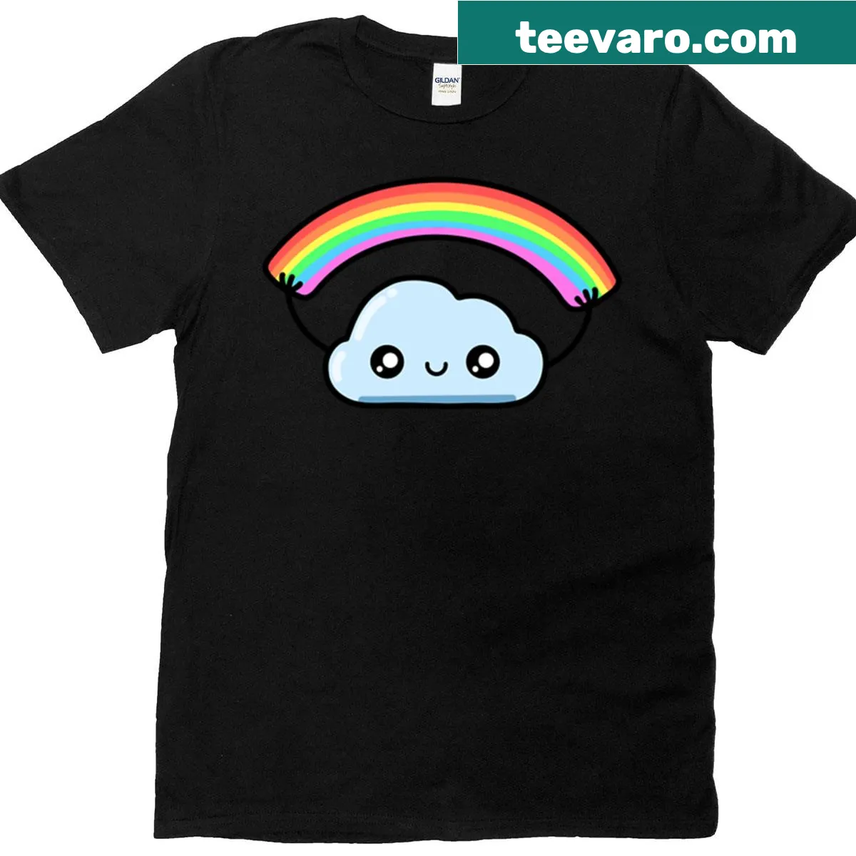 Charming T-shirt with a playful rainbow cloud graphic — on a men's t-shirt