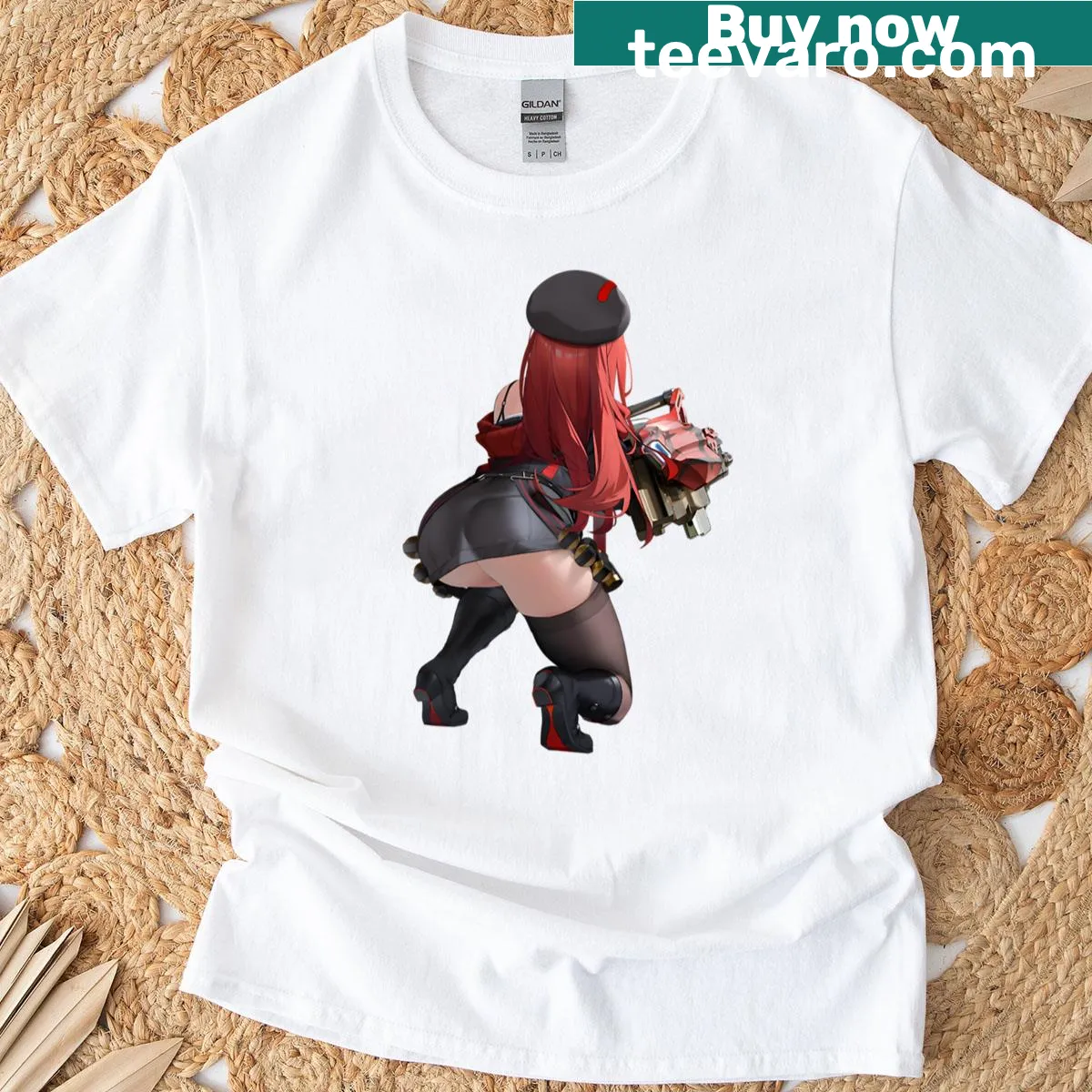 Illustration of a character in a red hood on a T-shirt — on a men's t-shirt