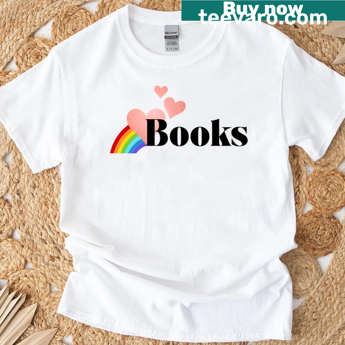 Colorful t-shirt with the phrase 'Read The Rainbow Of Books' — on a men's t-shirt