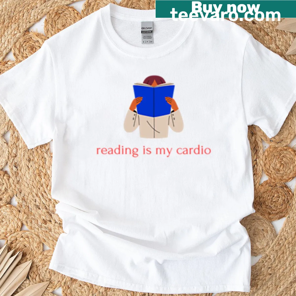 T-shirt with humorous Reading Is My Cardio phrase — on a men's t-shirt