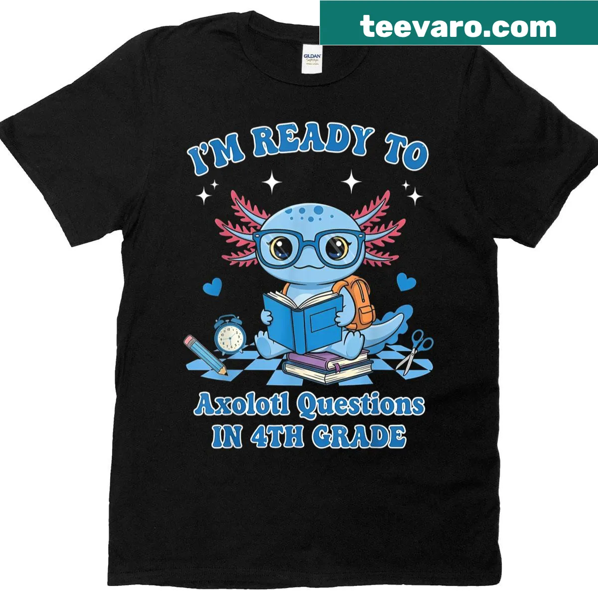 Cute axolotl design with Ready To 4th Grade text — on a men's t-shirt