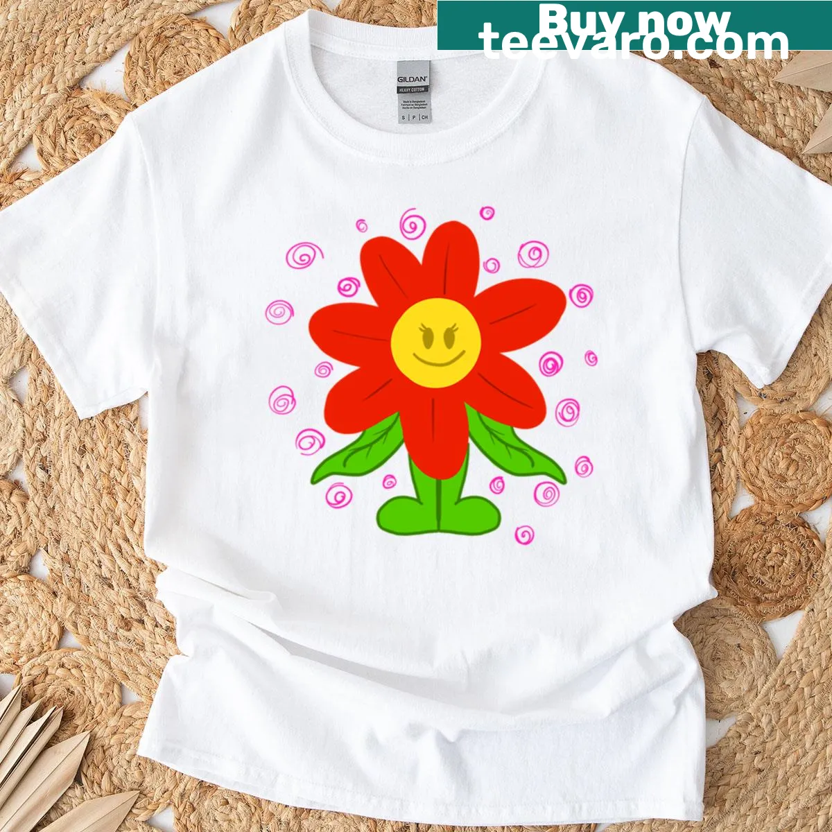 Floral design t-shirt featuring beautiful red flowers — on a men's t-shirt
