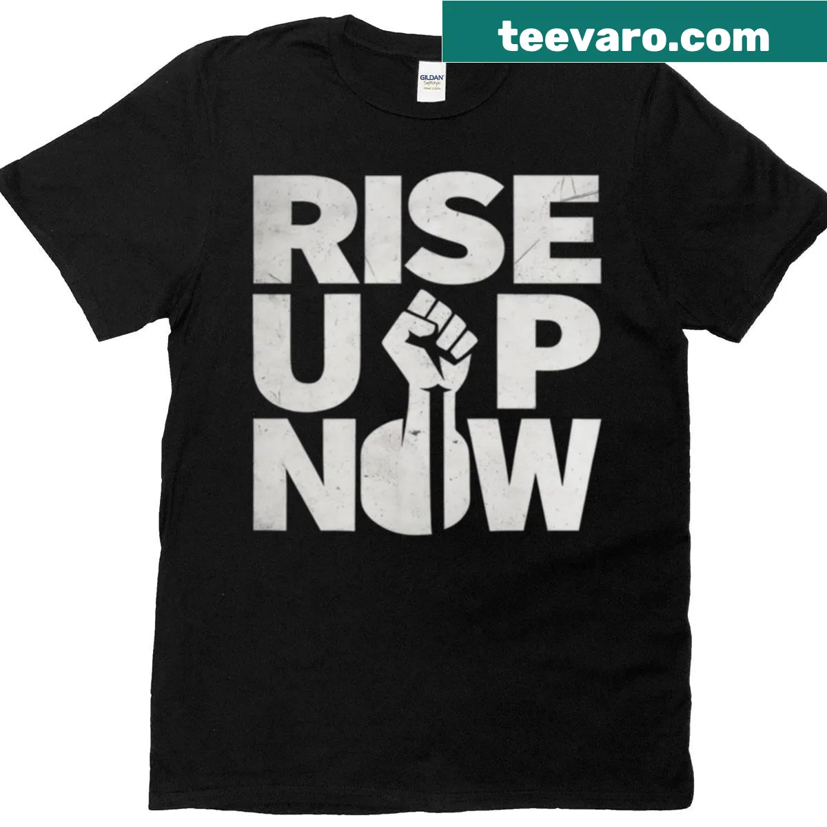 Inspirational typography t-shirt with the message 'Rise Up Now With Bold Power' — on a men's t-shirt