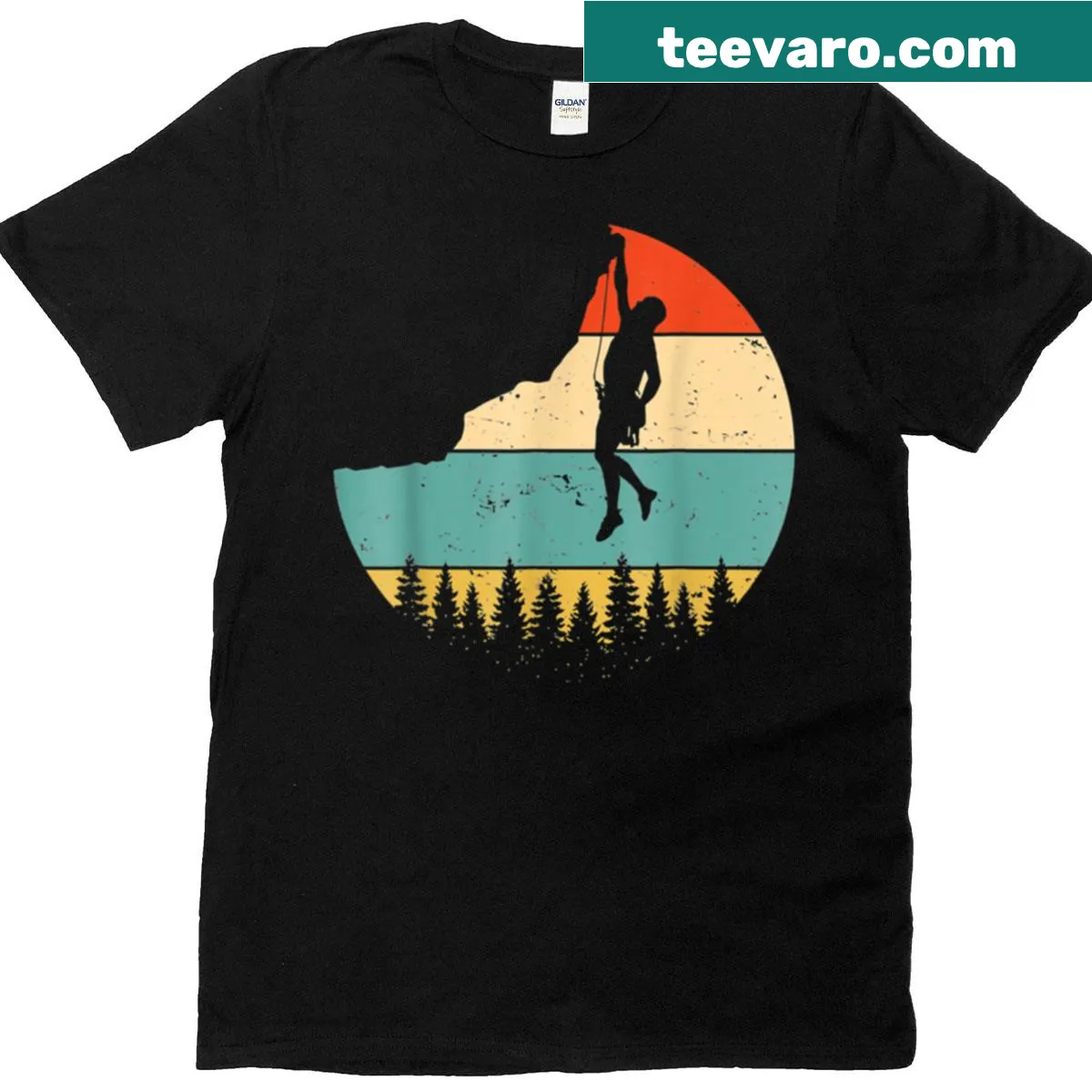 Text-based design celebrating rock climbing culture on a t-shirt — on a men's t-shirt
