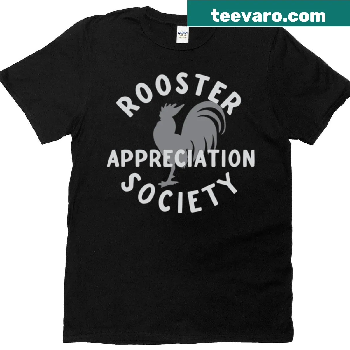 Rooster illustration with Rooster Appreciation Society text — on a men's t-shirt