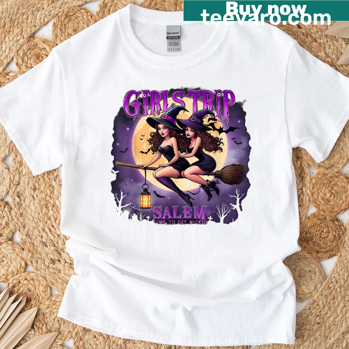 Halloween-themed t-shirt featuring a retro design about Salem. — on a men's t-shirt