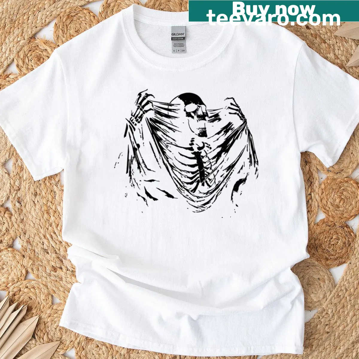 Gothic-style T-shirt featuring a screaming skeleton illustration — on a men's t-shirt