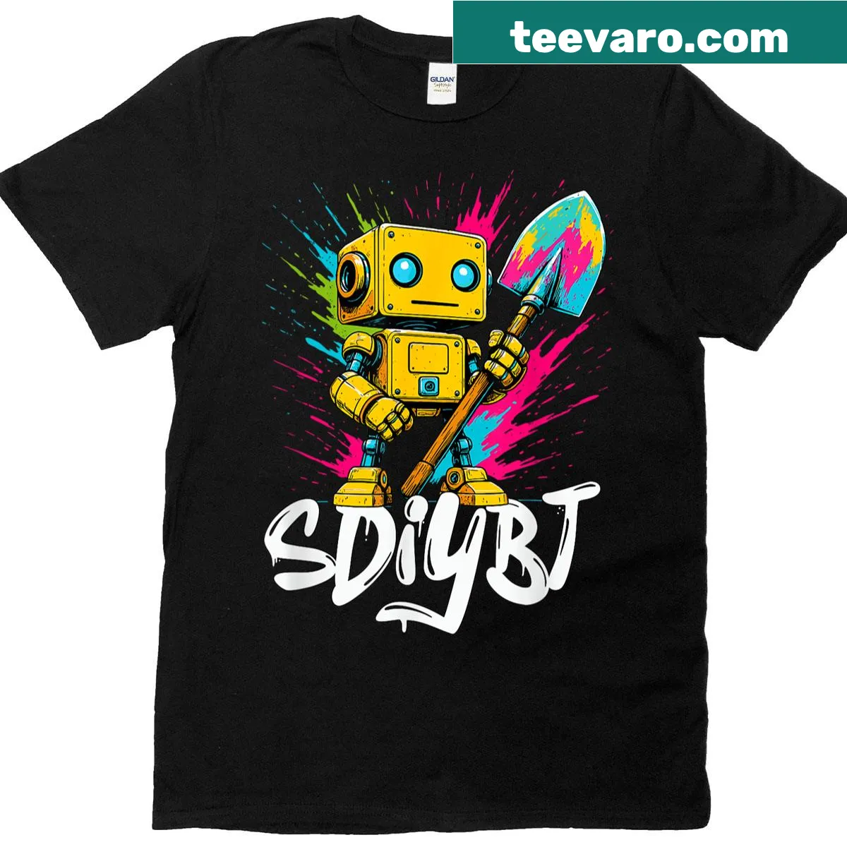 Illustration of a playful robot on a casual t-shirt — on a men's t-shirt