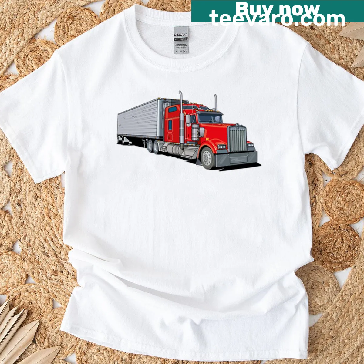 Illustration of a semi-trailer truck on T-shirt — on a men's t-shirt