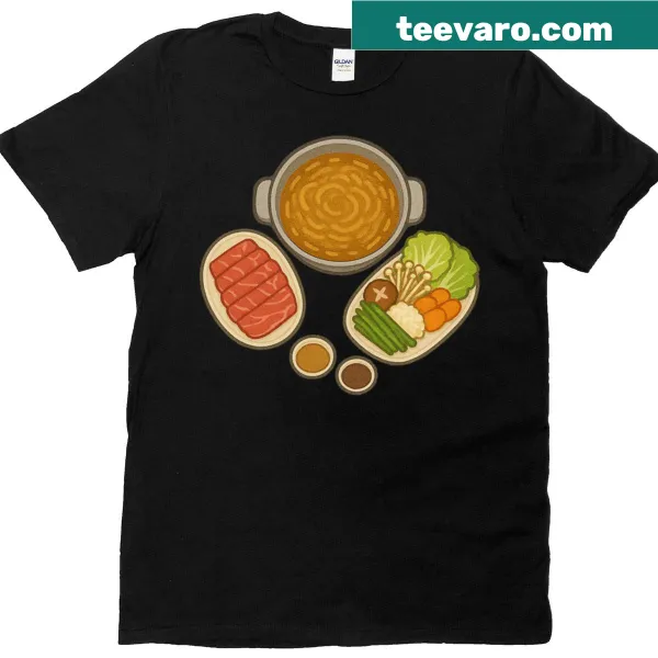 Illustration of shabu-shabu hot pot with meat and veggies