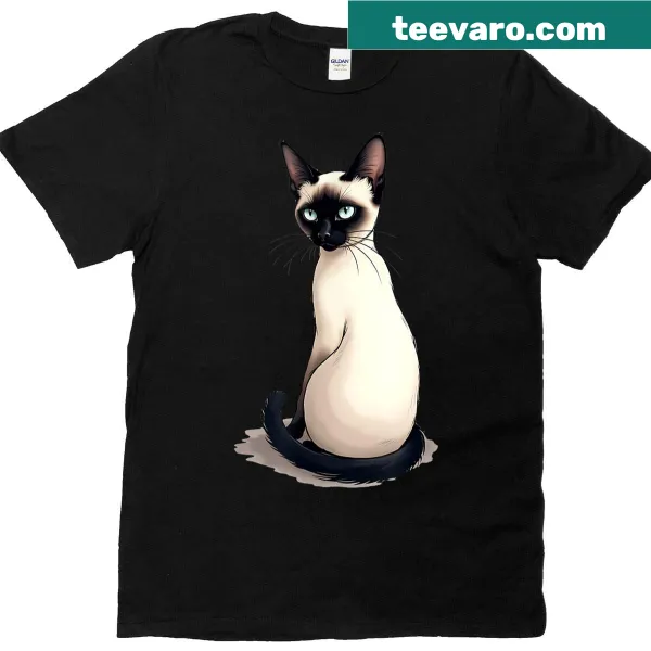 Illustration of a sitting Siamese cat on a t-shirt