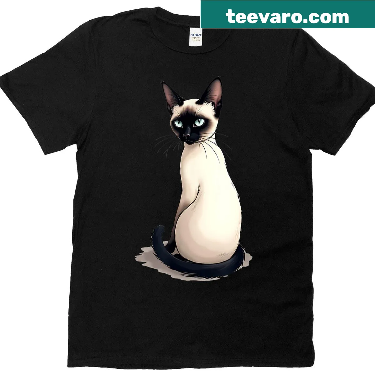 Illustration of a sitting Siamese cat on a t-shirt — on a men's t-shirt