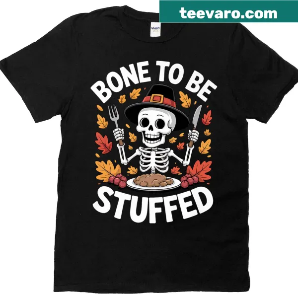 Skeleton pilgrim design on a humorous Thanksgiving t-shirt