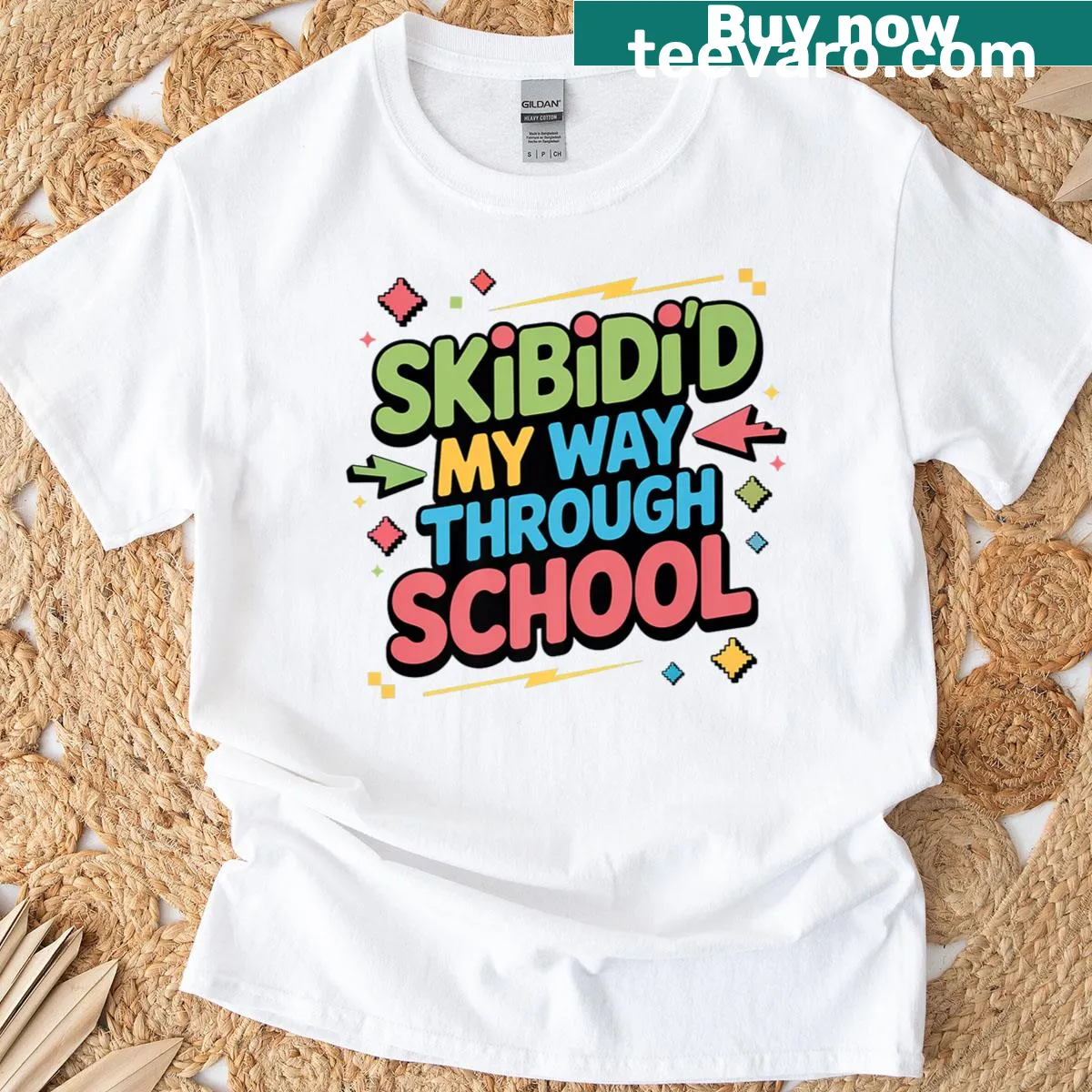 T-shirt with the phrase 'Skibidid My Way Through School' for students. — on a men's t-shirt