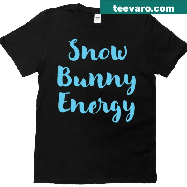 Playful snow bunny illustration on a winter-themed t-shirt.