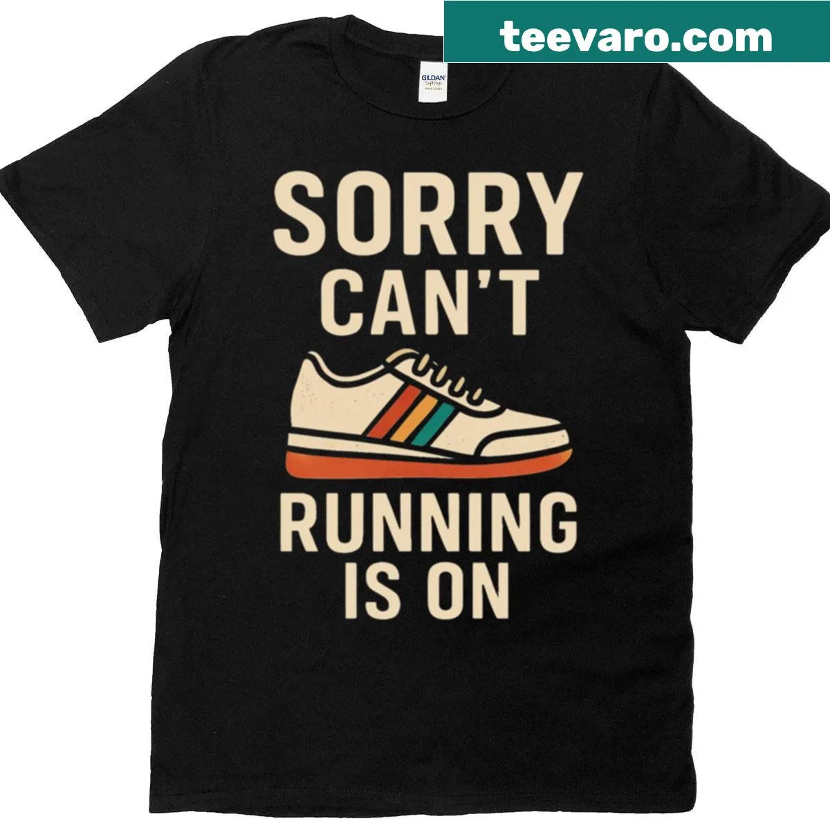 Funny runner design T-shirt with humorous text saying 'Sorry Can't Running Is On' — on a men's t-shirt